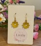 Yellow Daisy Dangle Earrings, Enamel Floral Charms, Handmade Jewellery