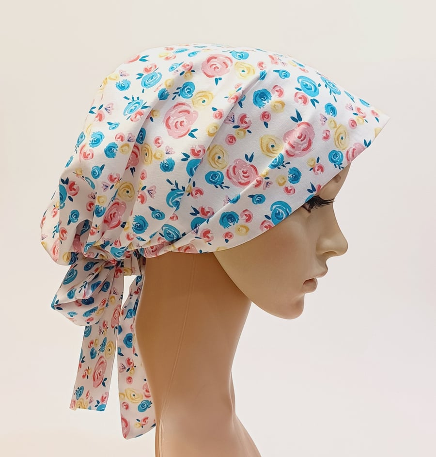 Surgical scrub cap, nurse hair coverage, cotton head wear, lined head scarf