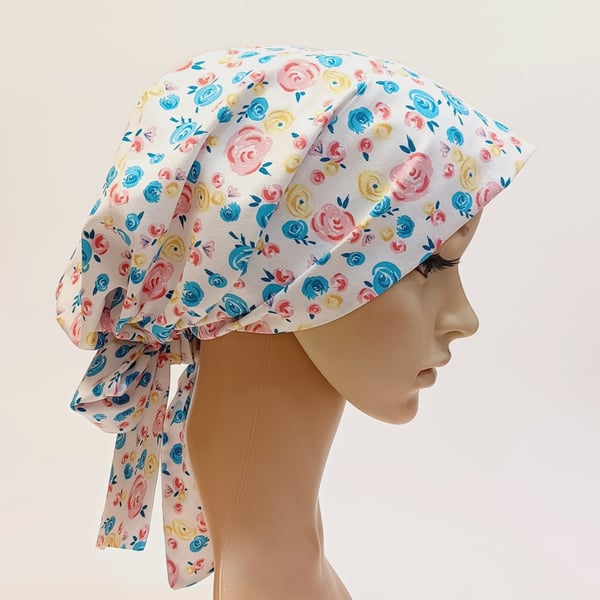 Surgical scrub cap, nurse hair coverage, cotton head wear, lined head scarf