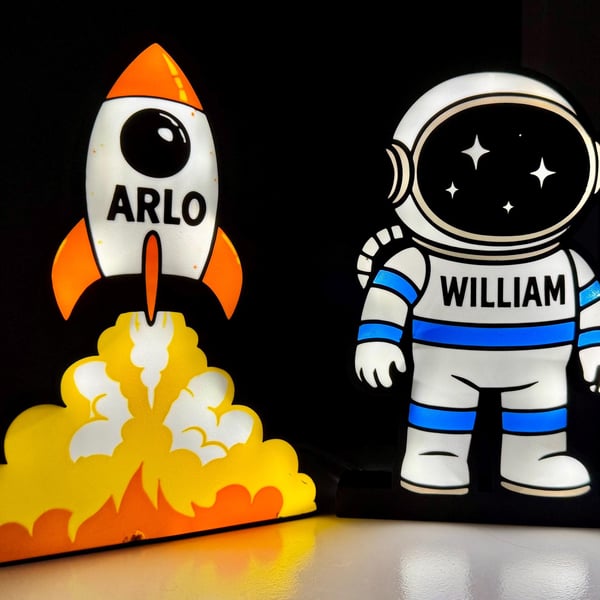 Personalised Rocket or Astronaut Light Box Custom Name Night Light for Kids Spac