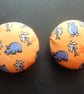 5 Blue Hippo Silk Buttons Orange Background Handmade Unique 22mm 1inch  - Image 1