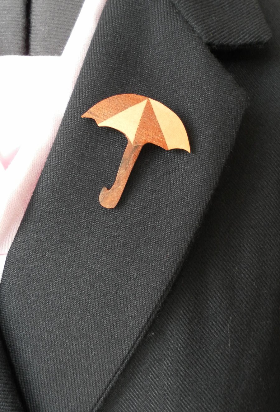 Hand Cut Wood Veneers, Marquetry Brooch, Umbrella