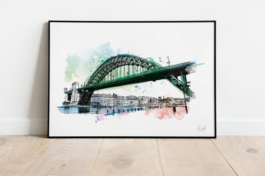 Tyne Bridge Newcastle Art Print, Newcastle Illustration, Drawing, Watercolour