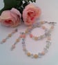 Morganite and Vintage Acrylic Bicone Beaded Necklace and Earrings, Gift for Her - Image 1
