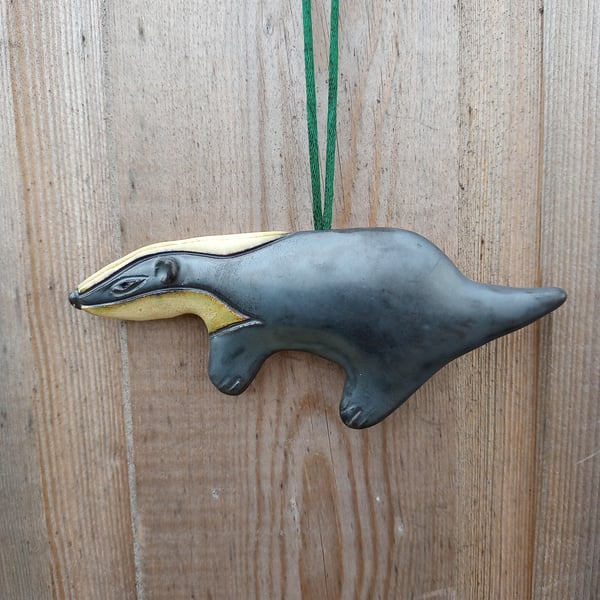 Ceramic Badger hanging ornament