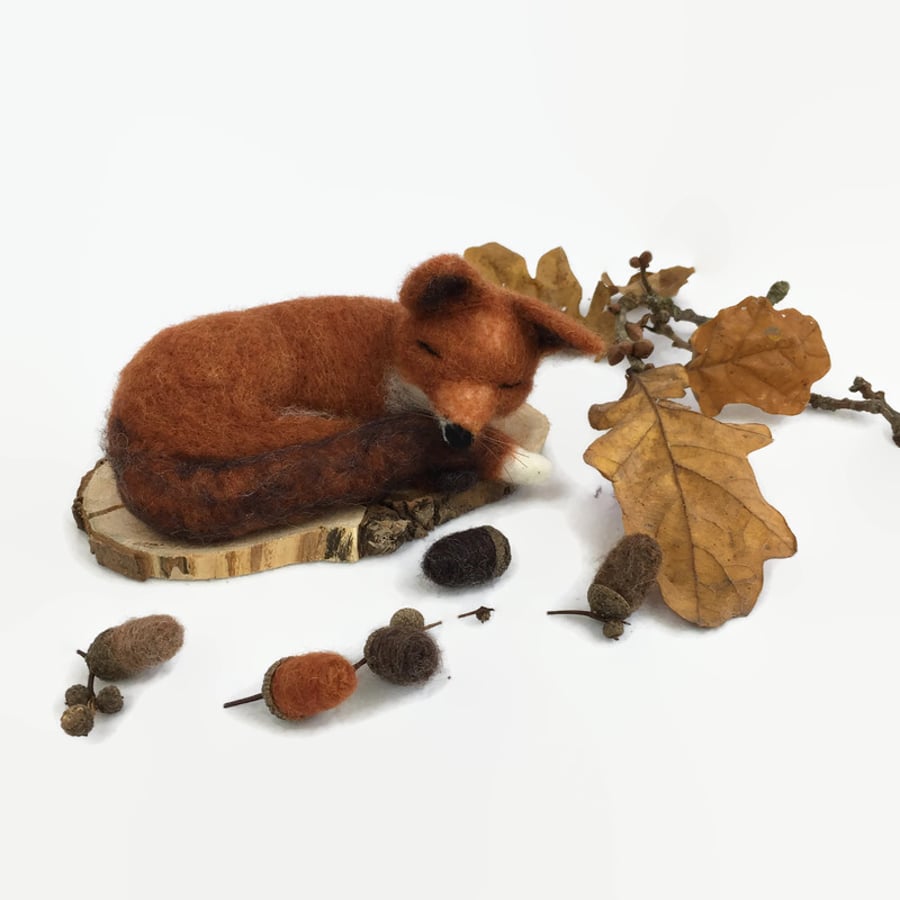 Needle felted sleeping fox woollen sculpture