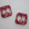 Handmade pair of cast glass buttons - deep blush gold sparkle