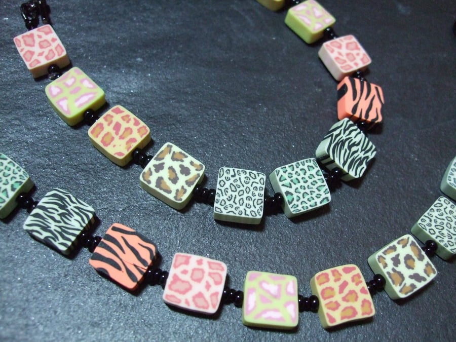 Animal Print Collection Jungle Fever Kitsch Polymer Clay Necklace 18 inch