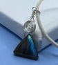 Triangular labradorite stone pendant on cream faux suede cord