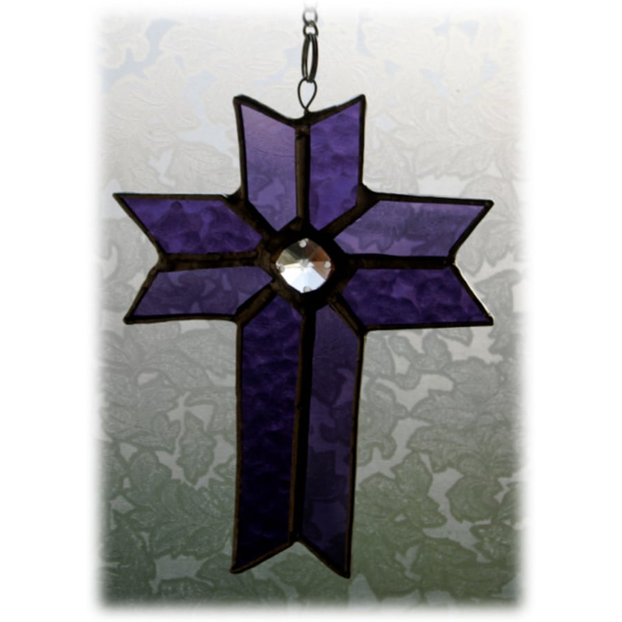 Cross Suncatcher Stained Glass Purple Crystal Handmade