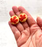 Burnt orange maple leaf fabric button dangle earrings autumn lover - Image 2