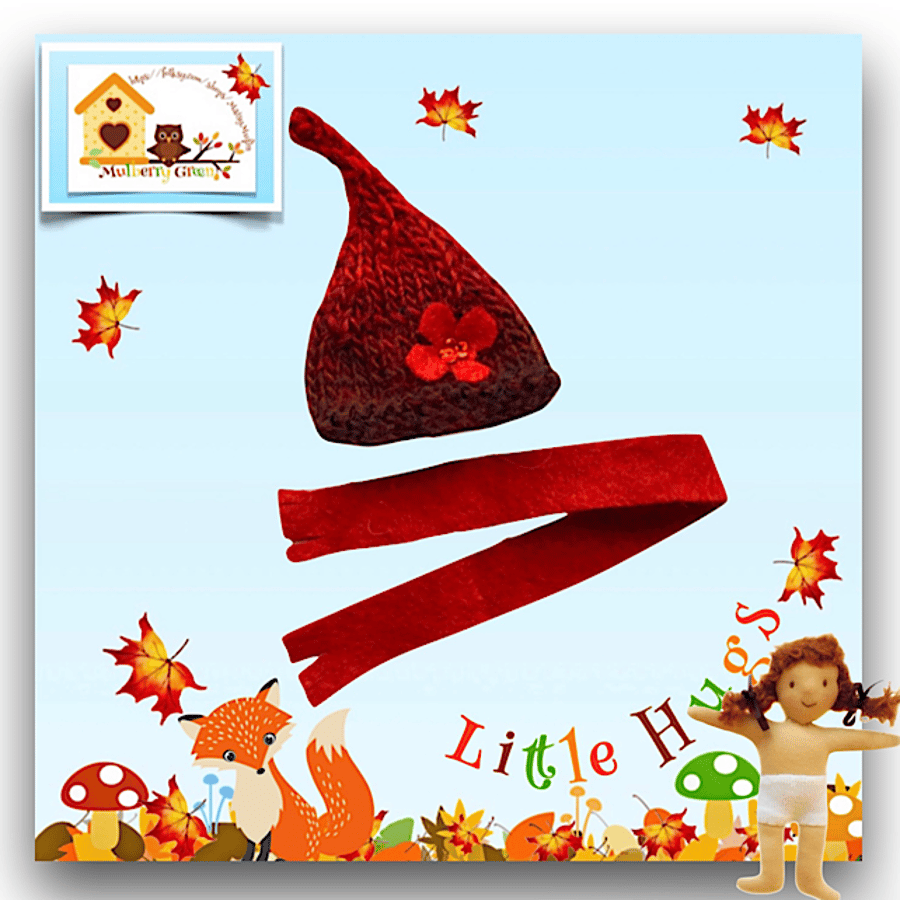Little Hugs Ruby Red Shaded Pixie Hat and Scarf Set