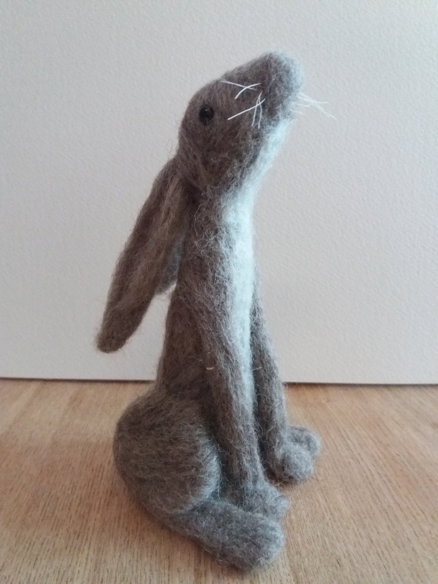 Moongazing hare, grey needle-felt