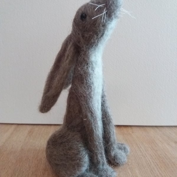 Moongazing hare, grey needle-felt