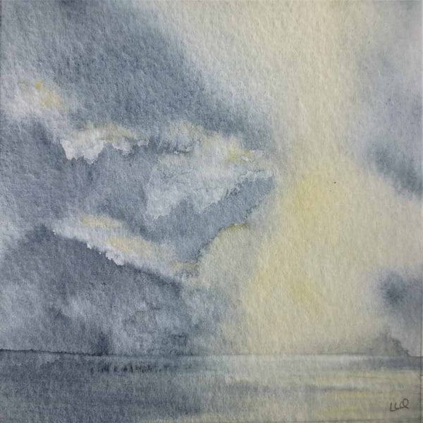 Original sky study in watercolour thunderstorm brewing over the ocean
