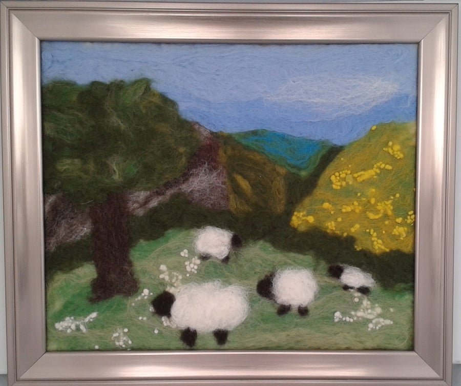 Felted Picture "Grazing Sheep"
