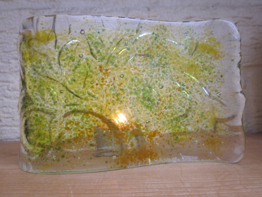 Handmade fused glass candle shade - tree of life