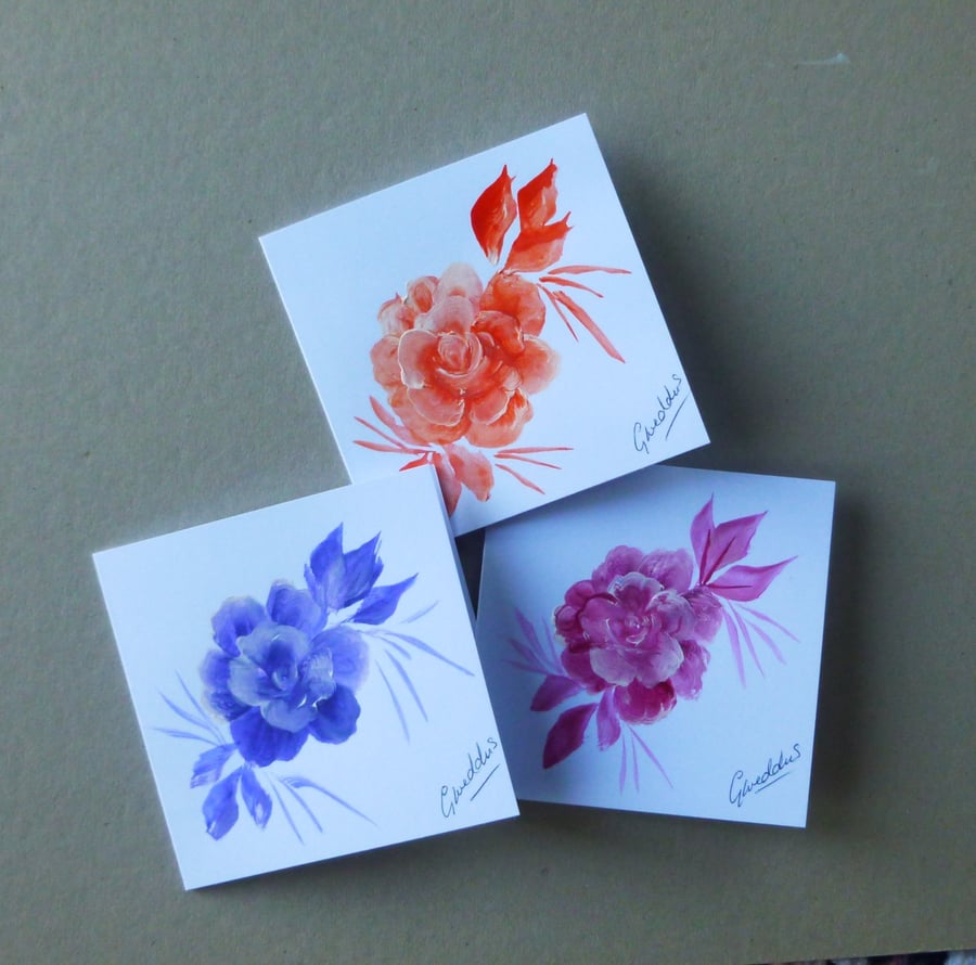 set of three original hand painted small greetings cards ( ref FA205 A2 )