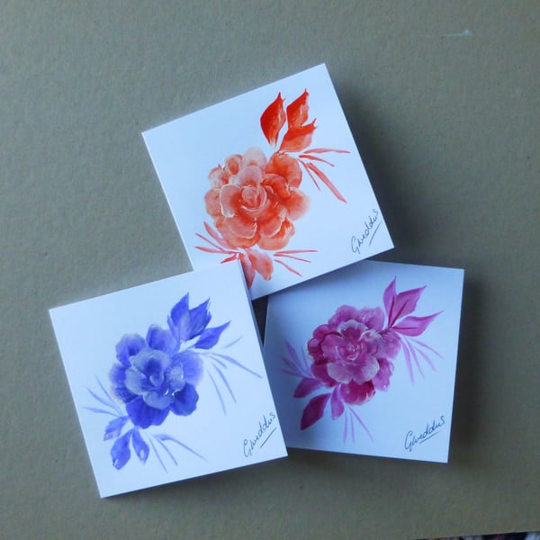 set of three original hand painted small greetings cards ( ref FA205 A2 )