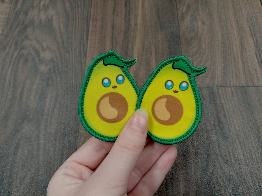 Cute Avocado Iron-On Patches set of 2 Iron On Decal, Embroidered Applique