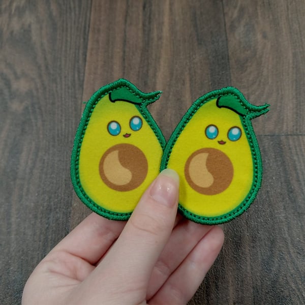 Cute Avocado Iron-On Patches set of 2 Iron On Decal, Embroidered Applique