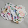 Floral hexagon hexie patches from vintage linens