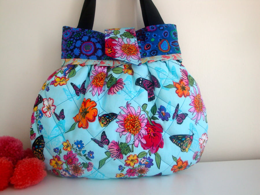 Quilted Floral  Cotton Handbag - Liberty cotton trim