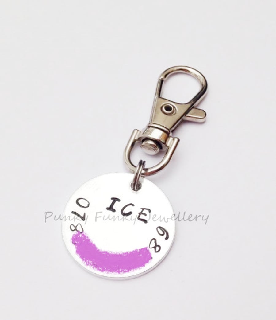 Lost Child Keyring - Parent Phone Number - Emergency Contact - ICE Bag Tag