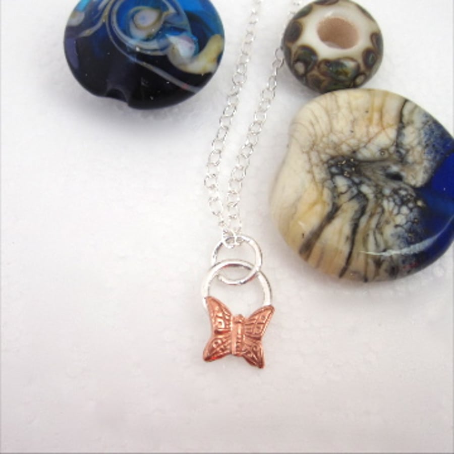 A Butterfly Necklace Copper & Silver Pendant  sale  Necklace, Gift, Butterfly