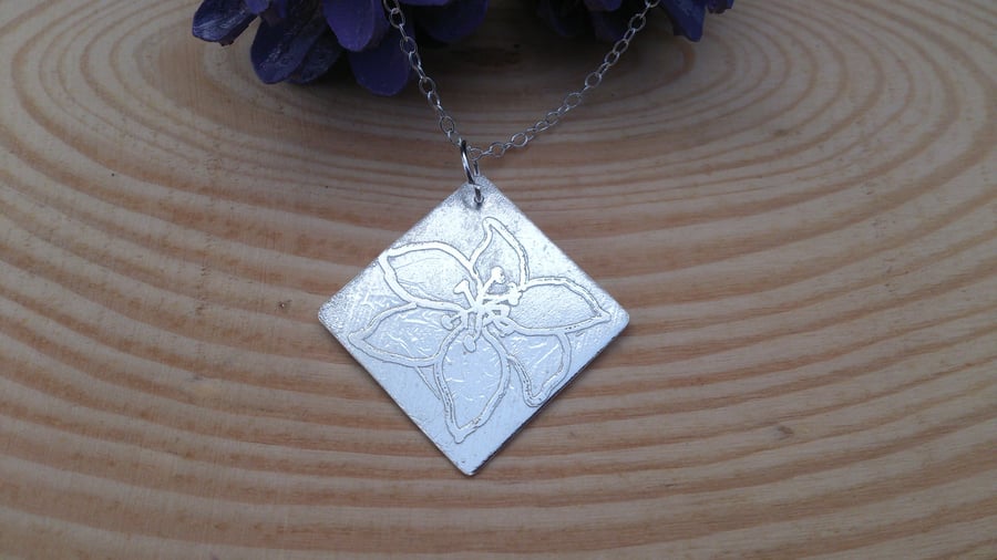 Sterling Silver Etched Lily Necklace