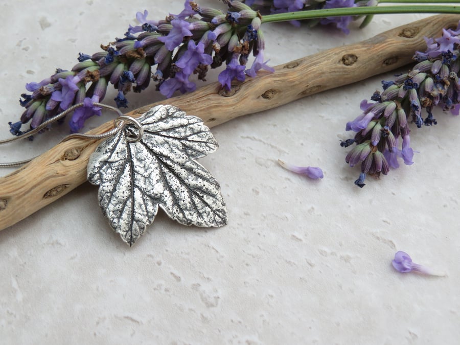 Fine Silver Acer Leaf Pendant with Sterling Silver Chain