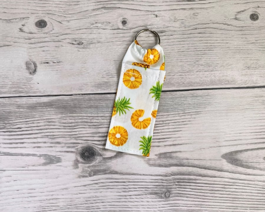 Lip balm cotton fabric keyring. Pineapple fruit.