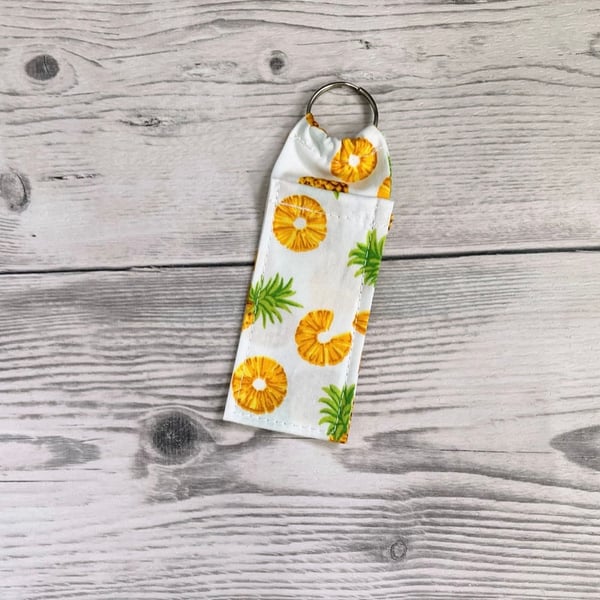 Lip balm cotton fabric keyring. Pineapple fruit.