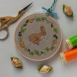 Embroidered Hare Spring Decoration Hanging Hoop