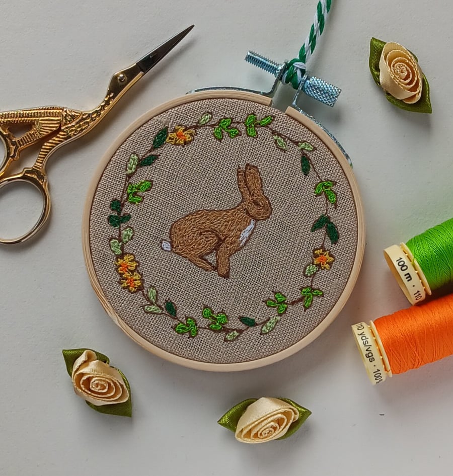 Embroidered Hare Spring Decoration Hanging Hoop