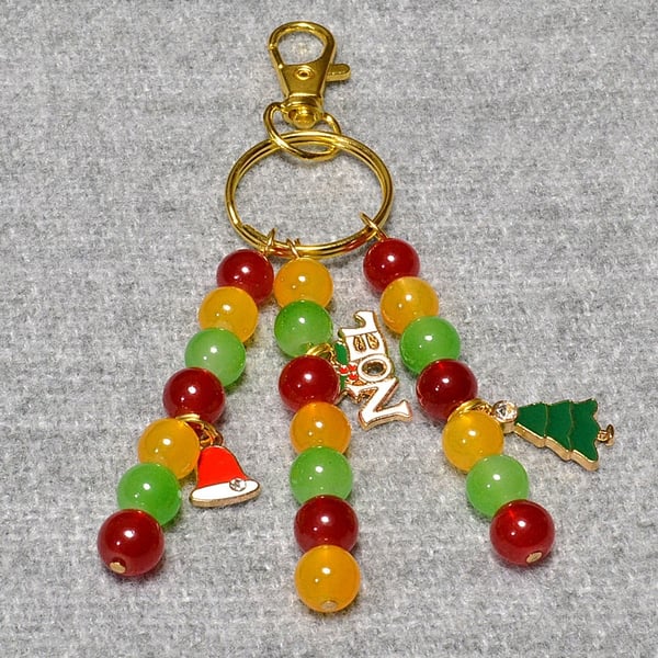 Christmas Bag Charm – Red, Amber, and Green with Christmas Charms Triple Dangle
