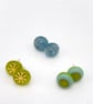 Blue Yellow Matt Glass Stud Earrings - Image 6
