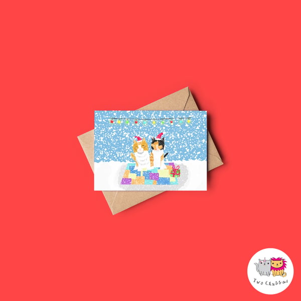 Cat Christmas Card, A6 Christmas Card, Cute Animal Christmas Card