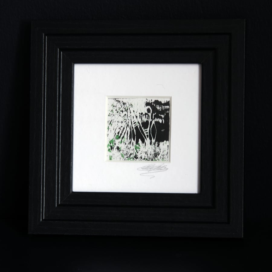 Artistic Linocut Prints - Original one-of-a-kind Lino Print in upcycled frame
