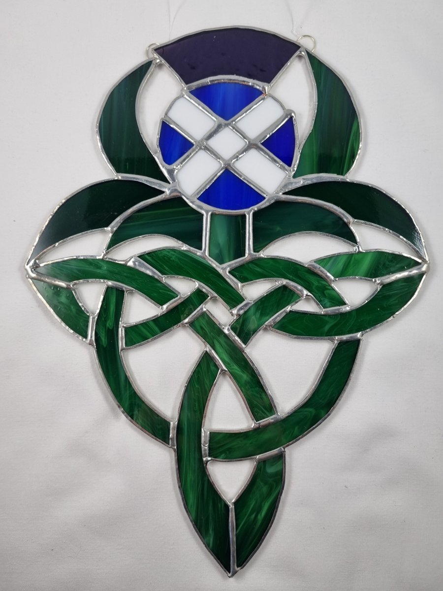 504 Stained Glass Celtic Saltire Thistle - handmade hanging decoration.