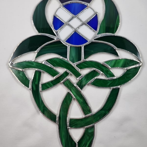504 Stained Glass Celtic Saltire Thistle - handmade hanging decoration.