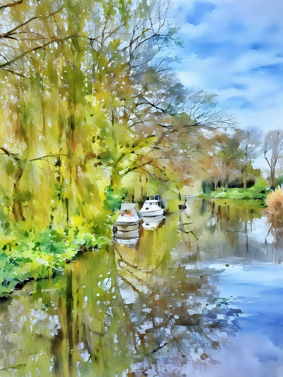 Boats & Trees Norfolk Blank Greeting Card A5