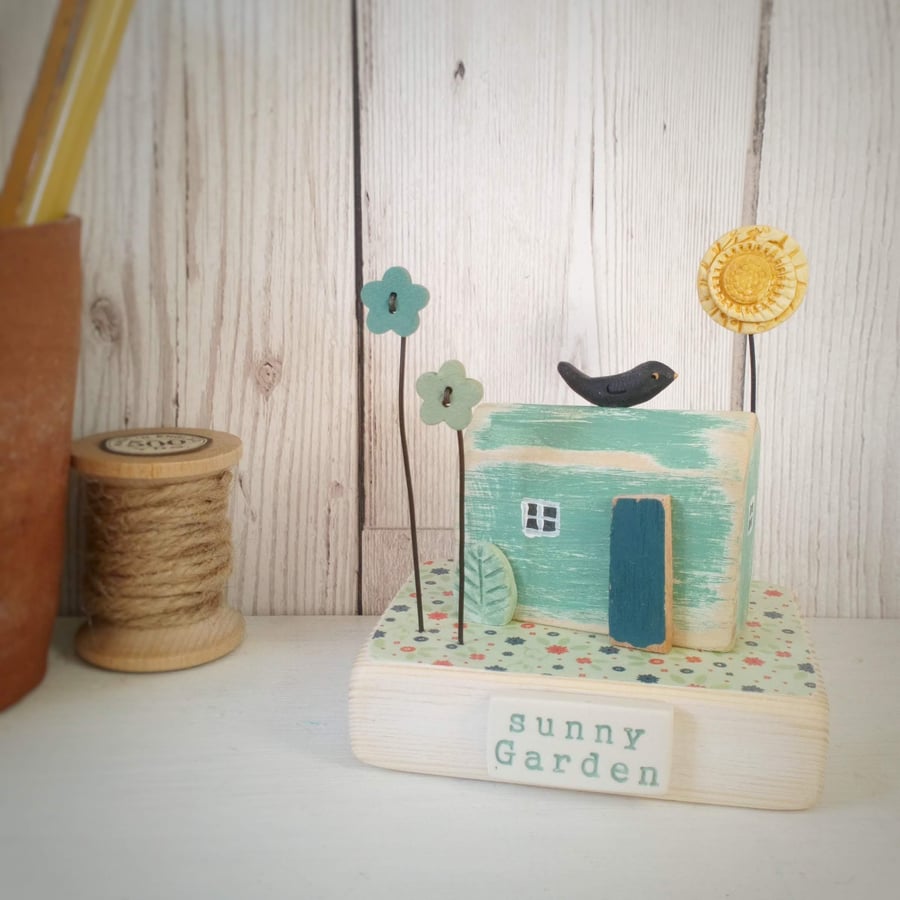 SALE - Garden Shed with Flowers and Blackbird 'Sunny Garden'