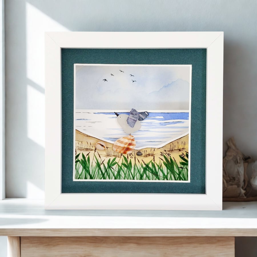 Seagull Desk Art - Original Watercolour - Framed Beach Glass Gift for Friends