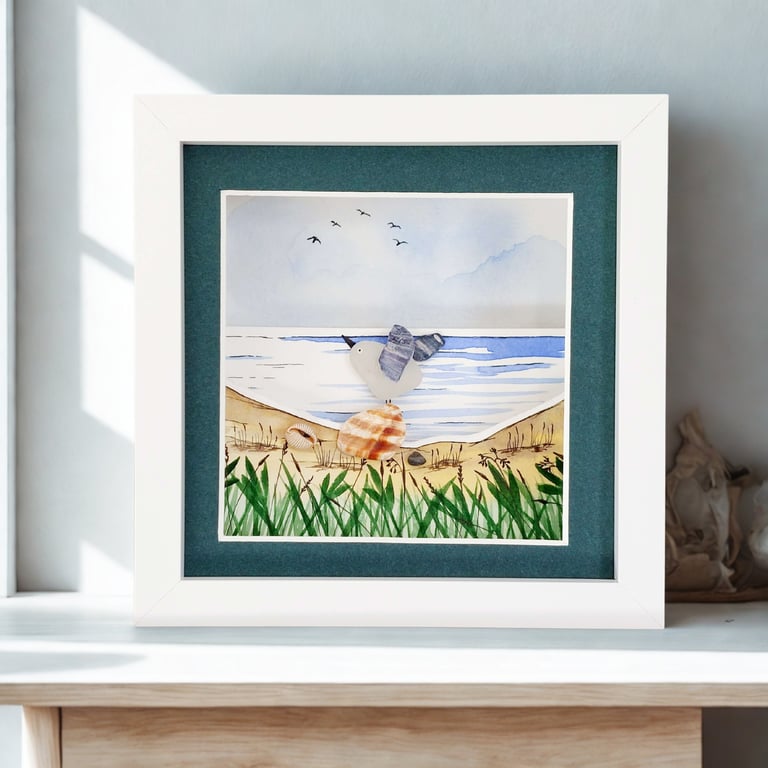 Seagull Desk Art - Original Watercolour - Framed Beach Glass Gift for Friends