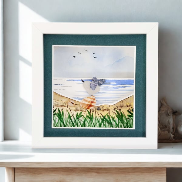 Seagull Desk Art - Original Watercolour - Framed Beach Glass Gift for Friends