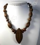 Wooden Bead & Oval Pendant Necklace