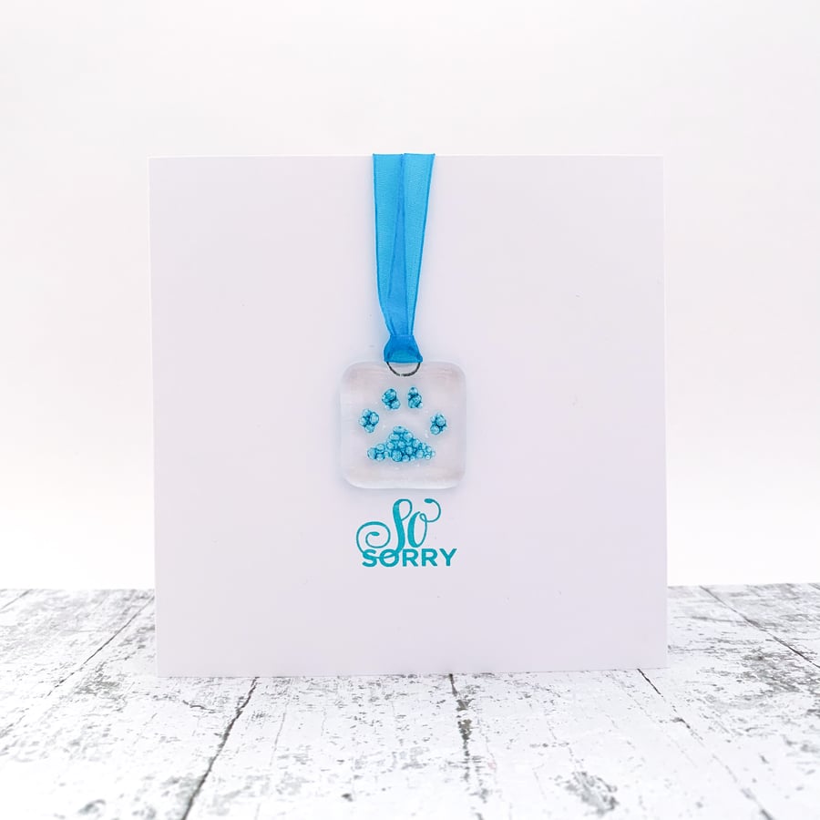 So Sorry with Pawprint Fused Glass Keepsake Glass Suncatcher