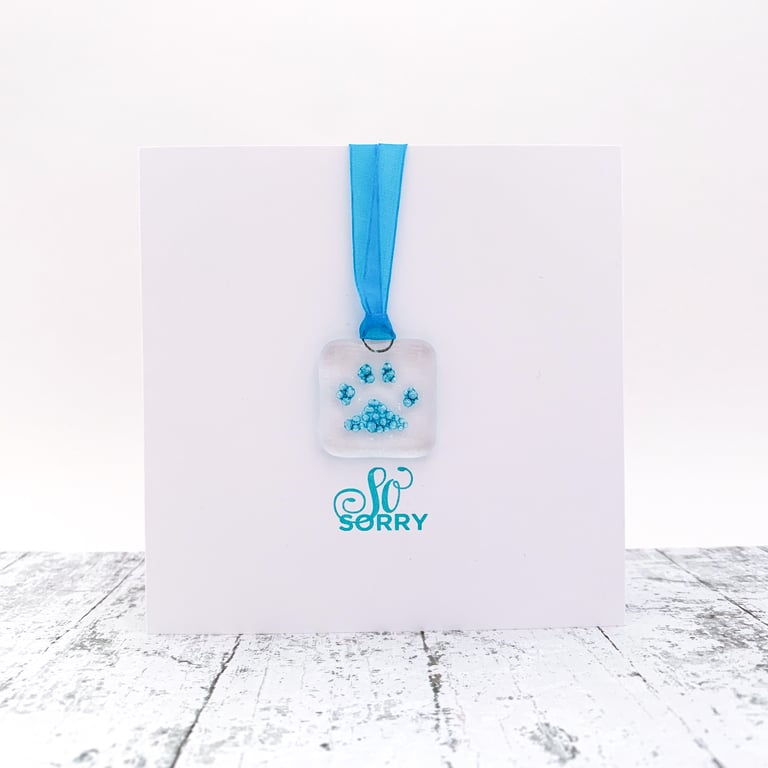 So Sorry with Pawprint Fused Glass Keepsake Glass Suncatcher