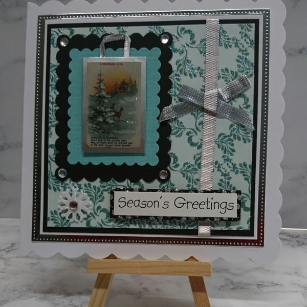 Christmas Card Snow Forest Scene Reindeer Season's Greetings